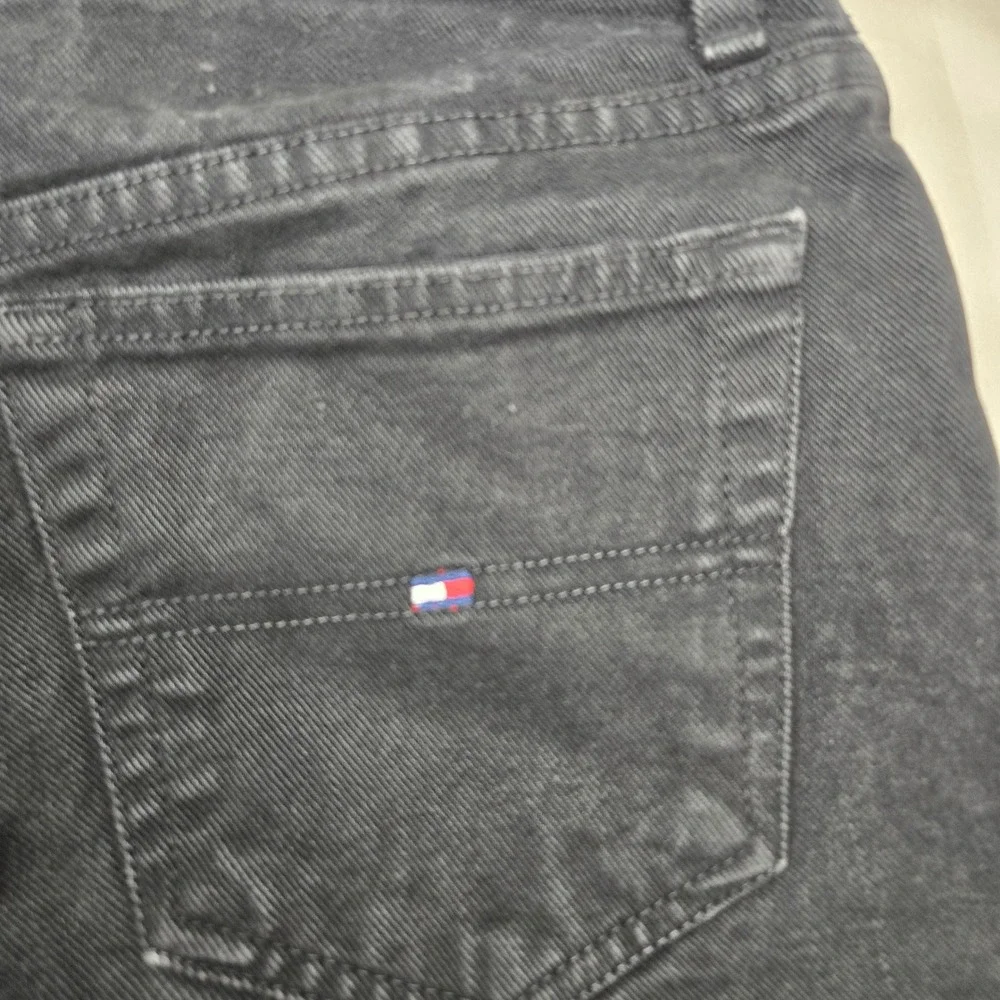 Tommy Hilfiger Jeans Womens Black Straight Leg Striped Waistband Denim High Rise